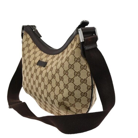 GUCCI GG Pattern Half Moon Shoulder Bag Canvas Leather Beige SHW Italy 70DA218 - Picture 2 of 14